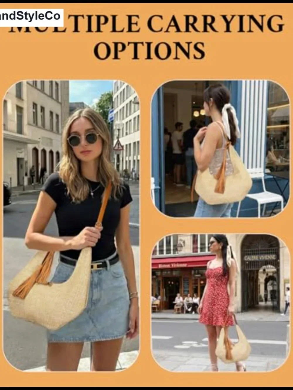 Handwoven Straw Tassel Crescent Hobo Shoulder Bag